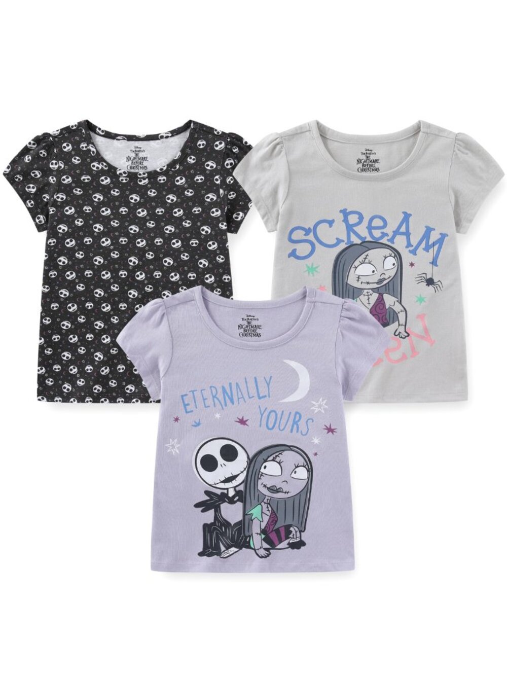 NWT New Disney Nightmare Before Christmas Girls' 3-Pack T-Shirts Size 10